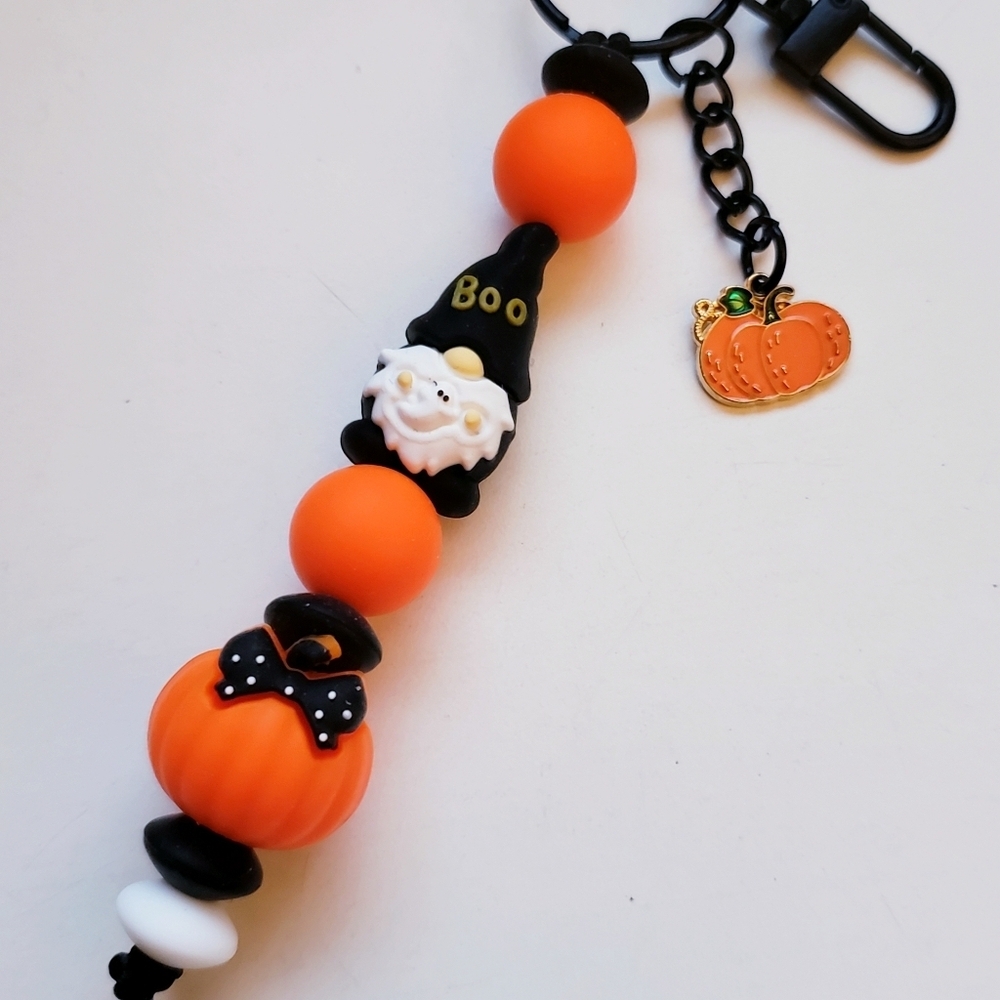 Handmade Halloween Fall Boo Pumpkin Gnome Silicone Focal Bead Keychain